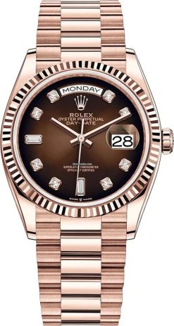 Rolex Day-Date 36mm Everose Gold 128235 Brown Graduated Diamond