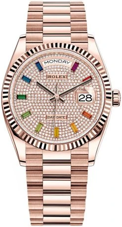 Rolex Day-Date 36mm Everose Gold 128235 Pave Rainbow