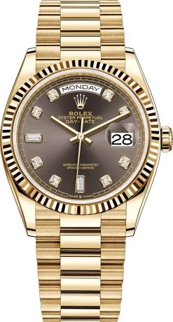 Rolex Day-Date 36mm Yellow Gold 128238 Dark Grey Diamond
