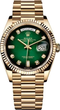 Rolex Day-Date 36mm Yellow Gold 128238 Green Graduated Diamond
