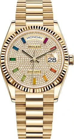 Rolex Day-Date 36mm Yellow Gold 128238 Pave Rainbow