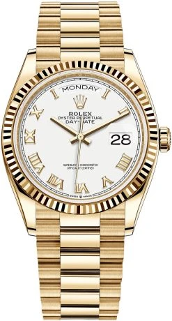 Rolex Day-Date 36mm Yellow Gold 128238 White Roman