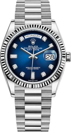 Rolex Day-Date 36mm White Gold 128239 Blue Graduated Diamond