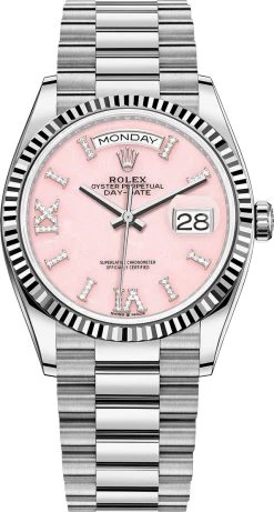 Rolex Day-Date 36mm White Gold 128239 Pink Opal