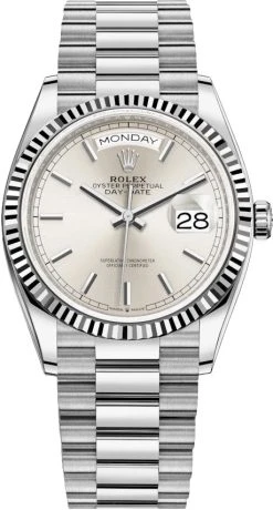 Rolex Day-Date 36mm White Gold 128239 Silver Index