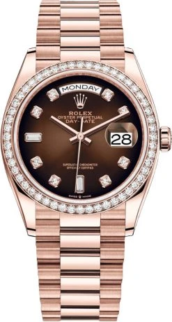 Rolex Day-Date 36mm Everose Gold 128345RBR Brown Graduated Diamond