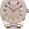 Rolex Day-Date 36mm Everose Gold 128345RBR Pave Rainbow DB -Omega Shop 128345RBR Pave Rainbow DB