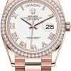 Rolex Day-Date 36mm Everose Gold 128345RBR White Roman -Omega Shop 128345RBR White Roman