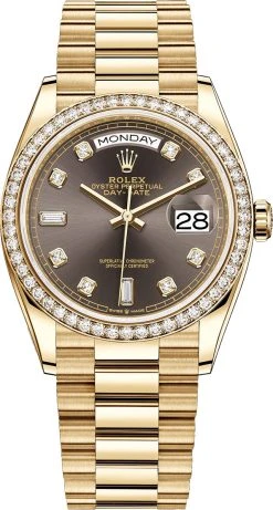 Rolex Day-Date 36mm Yellow Gold 128348RBR Dark Grey Diamond