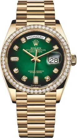Rolex Day-Date 36mm Yellow Gold 128348RBR Green Graduated Diamond