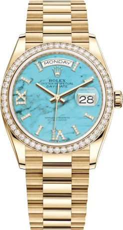 Rolex Day-Date 36mm Yellow Gold 128348RBR Turquoise