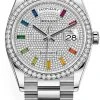 Rolex Day-Date 36mm White Gold 128349RBR Pave Rainbow -Omega Shop 128349RBR Pave Rainbow Rolex