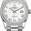 Rolex Day-Date 36mm White Gold 128349RBR White Roman