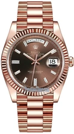 Rolex Day-Date 40mm Everose Gold 228235 Chocolate Baguette Index
