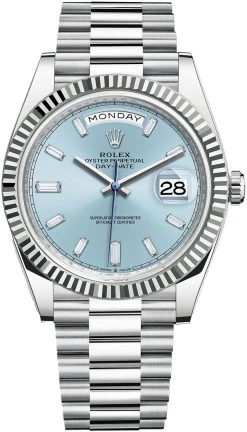 Rolex Day-Date 40mm Platinum 228236 Ice Blue Baguette
