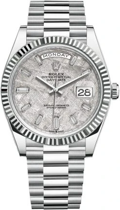 Rolex Day-Date 40mm Platinum 228236 Meteorite Baguette