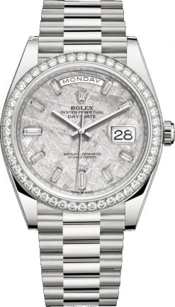 Rolex Day-Date 40mm White Gold 228349RBR Meteorite Baguette