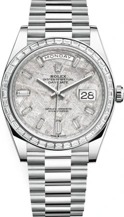 Rolex Day-Date 40mm Platinum 228396TBR Meteorite Baguette