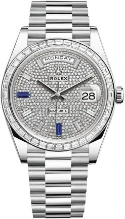 Rolex Day-Date 40mm Platinum 228396TBR Pave Baguette
