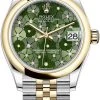 Rolex Datejust 31mm Stainless Steel And Yellow Gold 278243 Olive Green Floral Jubilee