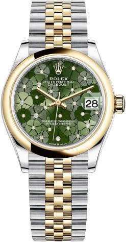 Rolex Datejust 31mm Stainless Steel And Yellow Gold 278243 Olive Green Floral Jubilee