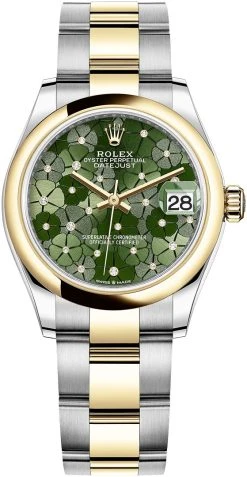 Rolex Datejust 31mm Stainless Steel And Yellow Gold 278243 Olive Green Floral Oyster