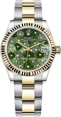 Rolex Datejust 31mm Stainless Steel And Yellow Gold 278273 Olive Green Floral Oyster