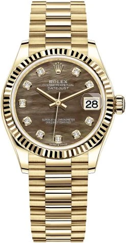 Rolex Datejust 31mm Yellow Gold 278278 Black MOP Diamond President