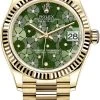 Rolex Datejust 31mm Yellow Gold 278278 Olive Green Floral President -Omega Shop 278278 Olive Green Floral President