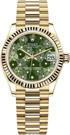 Rolex Datejust 31mm Yellow Gold 278278 Olive Green Floral President