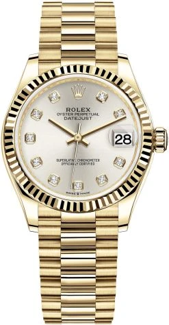 Rolex Datejust 31mm Yellow Gold 278278 Silver Diamond President