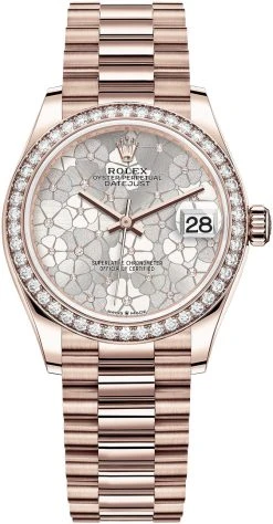 Rolex Datejust 31mm Everose Gold 278285rbr Silver Floral President