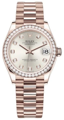 Rolex Datejust 31mm Everose Gold 278285rbr Silver Diamond President