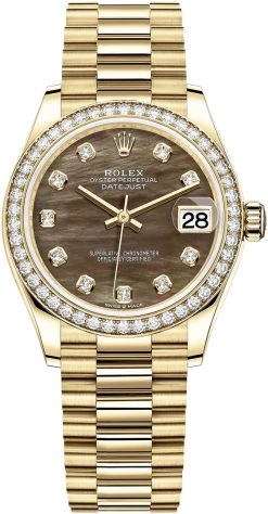 Rolex Datejust 31mm Yellow Gold 278288RBR Black MOP Diamond President