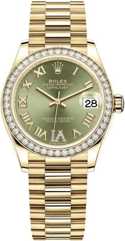 Rolex Datejust 31mm Yellow Gold 278288RBR Olive Green Roman VI President