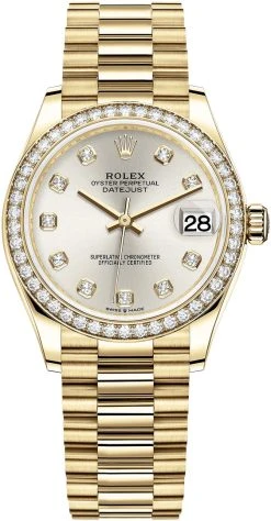 Rolex Datejust 31mm Yellow Gold 278288RBR Silver Diamond President