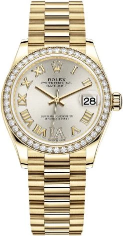 Rolex Datejust 31mm Yellow Gold 278288RBR Silver Roman VI President