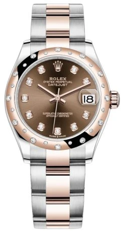 Rolex Datejust 31mm Stainless Steel And Rose Gold 278341rbr Chocolate Diamond Oyster