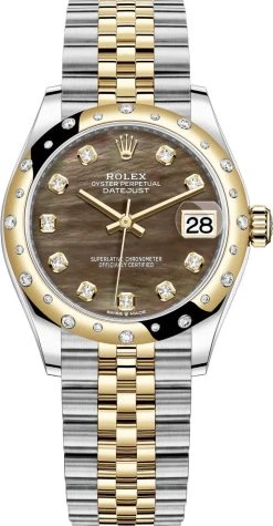 Rolex Datejust 31mm Stainless Steel And Yellow Gold 278343rbr Black MOP Diamond Jubilee