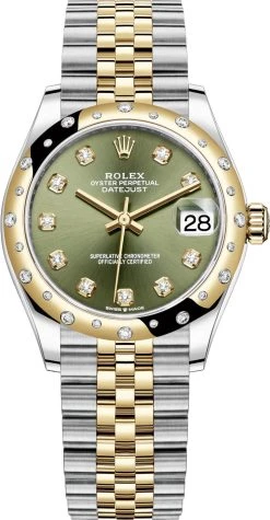 Rolex Datejust 31mm Stainless Steel And Yellow Gold 278343rbr Green Diamond Jubilee