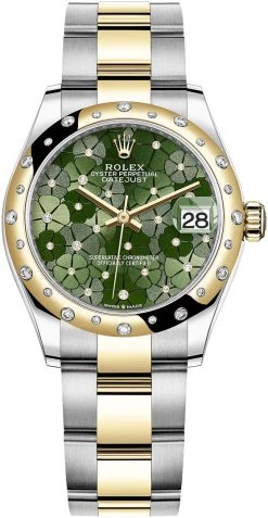 Rolex Datejust 31mm Stainless Steel And Yellow Gold 278343rbr Olive Green Floral Oyster