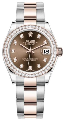 Rolex Datejust 31mm Stainless Steel And Rose Gold 278381rbr Chocolate Diamond Oyster
