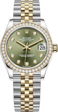 Rolex Datejust 31mm Stainless Steel And Yellow Gold 278383rbr Green Diamond Jubilee
