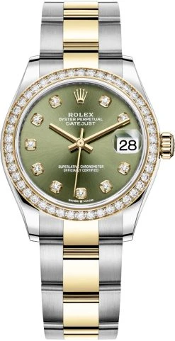 Rolex Datejust 31mm Stainless Steel And Yellow Gold 278383rbr Green Diamond Oyster