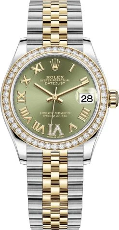Rolex Datejust 31mm Stainless Steel And Yellow Gold 278383rbr Green VI Roman Jubilee