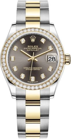 Rolex Datejust 31mm Stainless Steel And Yellow Gold 278383rbr Grey Diamond Oyster