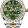 Rolex Datejust 31mm Stainless Steel And Yellow Gold 278383rbr Olive Green Floral Jubilee