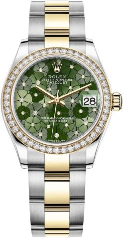 Rolex Datejust 31mm Stainless Steel And Yellow Gold 278383rbr Olive Green Floral Oyster