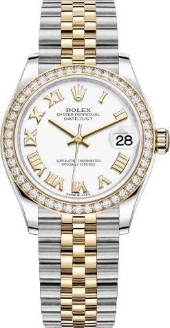 Rolex Datejust 31mm Stainless Steel And Yellow Gold 278383rbr White Roman Jubilee