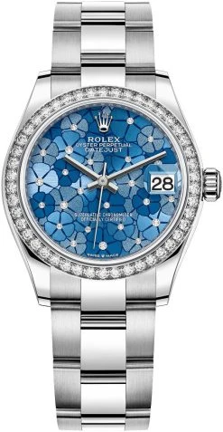 Rolex Datejust 31mm Stainless Steel 278384rbr Azzurro Blue Floral Oyster